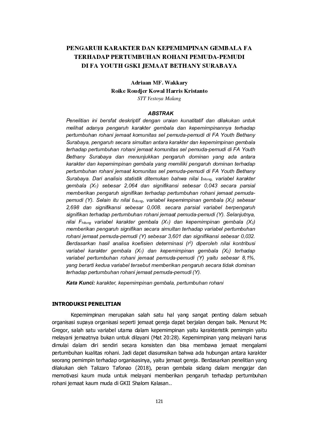 15. Adriaan MF. Wakkary Pengaruh Karakter Dan Kepemimpinan Gembala FA Terhadap Pertumbuhan Rohani Pemuda Pemudi 1 Pdf