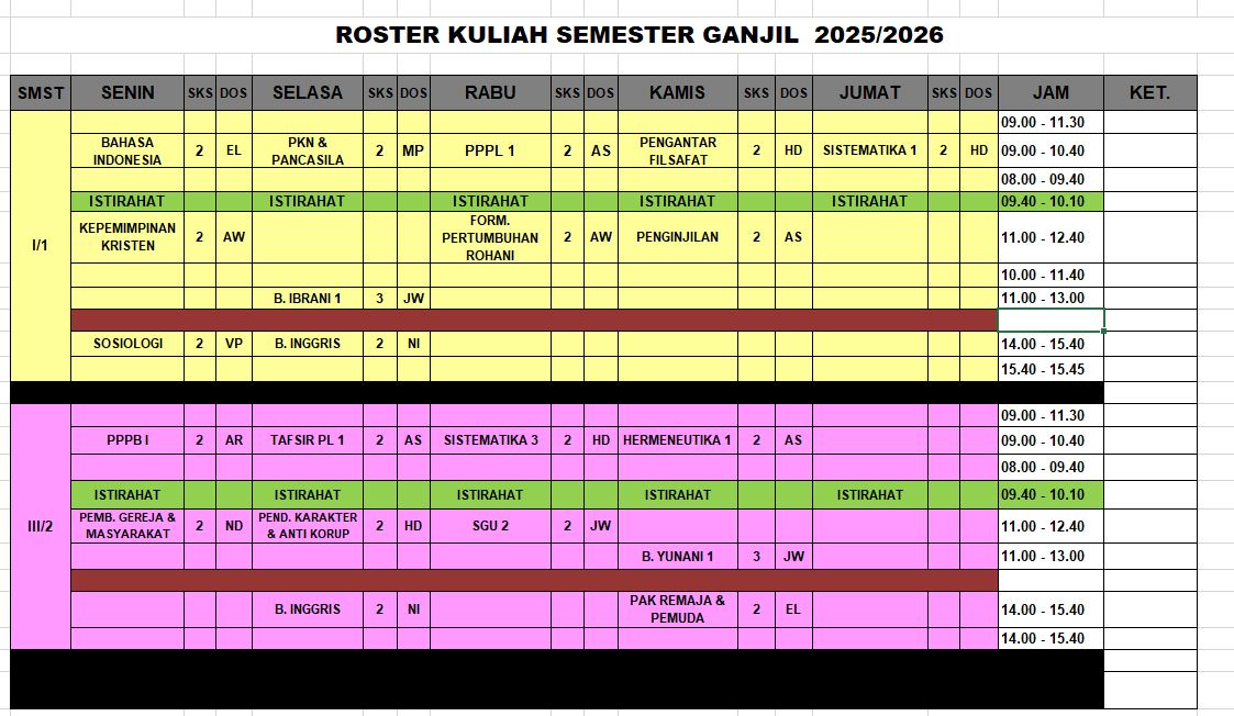 jadwal kuliah 2025 2026